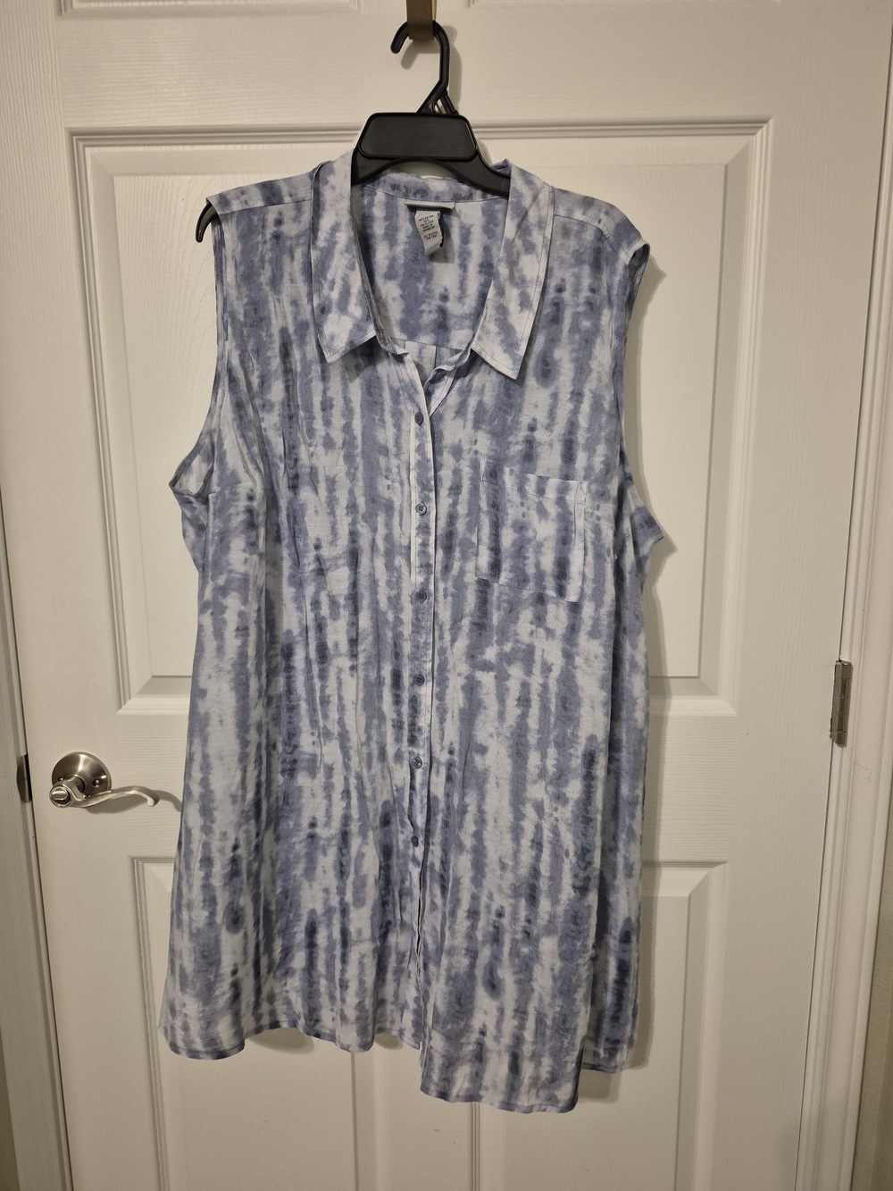 Catherines Light Blue Vertical Tie-Dye Sleeveless Button Tunic